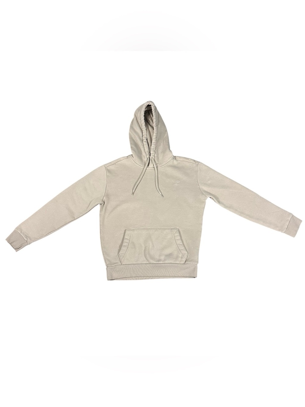 Hollister Hoodie XS Beige Pullover Sweatshirt Embroidered Logo Fleece Lined